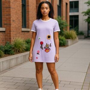 JJ's Fairyland Shift Dress Size 10 NWT Purple Floral Embroidered Boho Mini Short